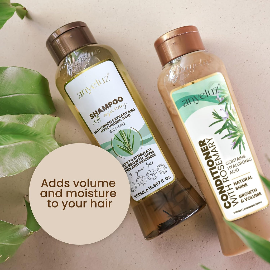 Rosemary Shampoo and Conditioner Set - with Hyaluronic Acid and Natural Extracts, Strengthens and Hydrates Hair for Shine and Vitality - ¡Tu Cabello Fuerte!