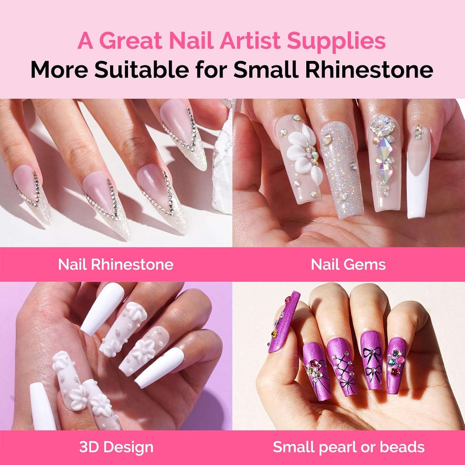 Nail Rhinestone Glue Set, 3D Gel Nail Art Design Strong Adhesive Nail Gem Glue for Nail Charms Gems Jewelry Decoration DIY Manicured at Home Cured Need Beauty Gifts for Women