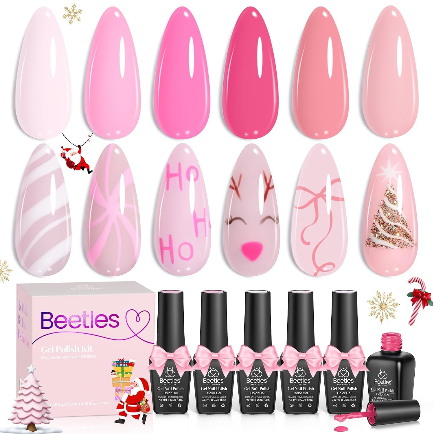 Beetles Pink Gel Polish Set, Pink Melody, 6 Colors Gel Nail Polish Set | Nude Light Hot Dark Pink Shades, Soak-Off UV LED, Long-Lasting Nails Art for Salon, Home DIY & Holiday Manicures