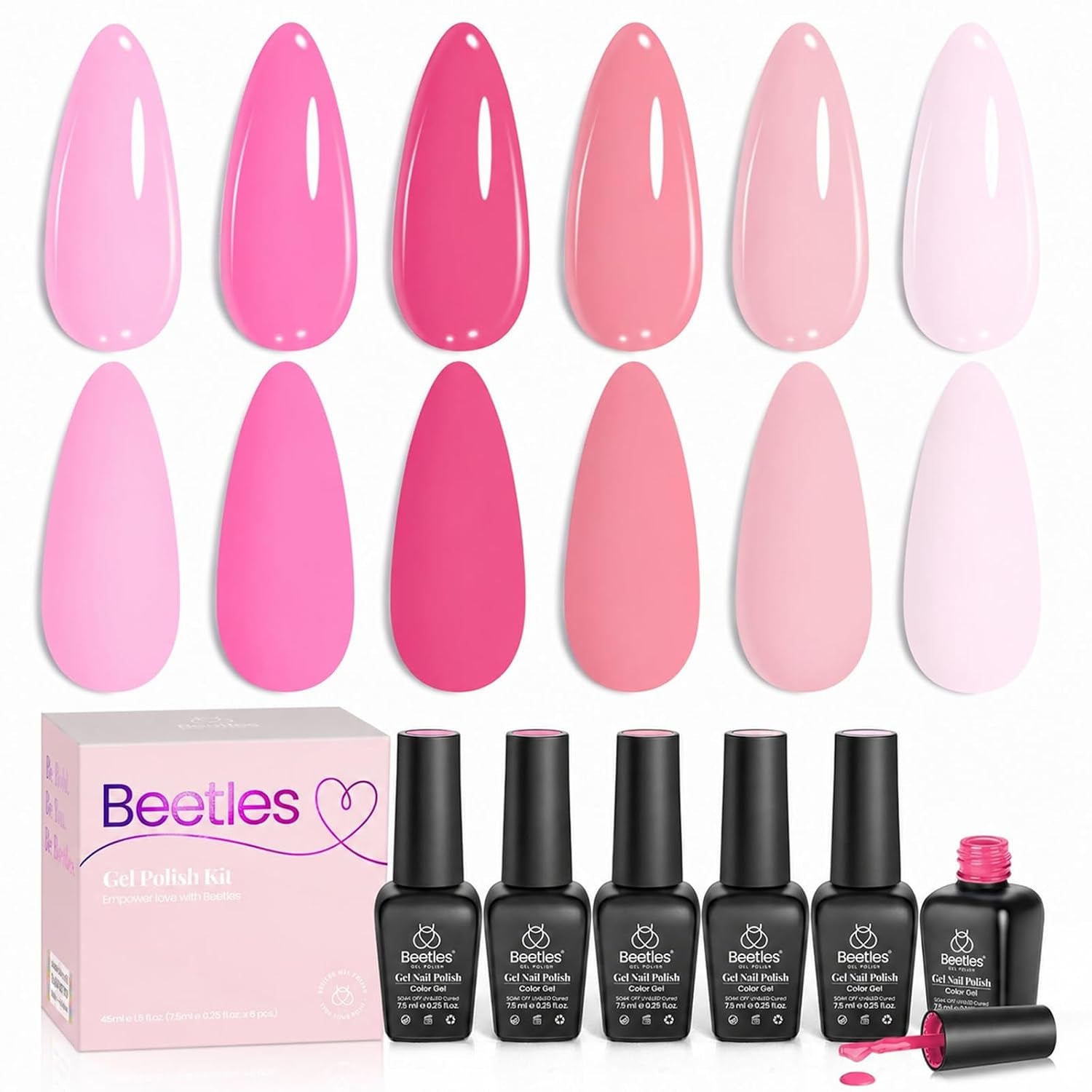 Beetles Pink Gel Polish Set, Pink Melody, 6 Colors Gel Nail Polish Set | Nude Light Hot Dark Pink Shades, Soak-Off UV LED, Long-Lasting Nails Art for Salon, Home DIY & Holiday Manicures
