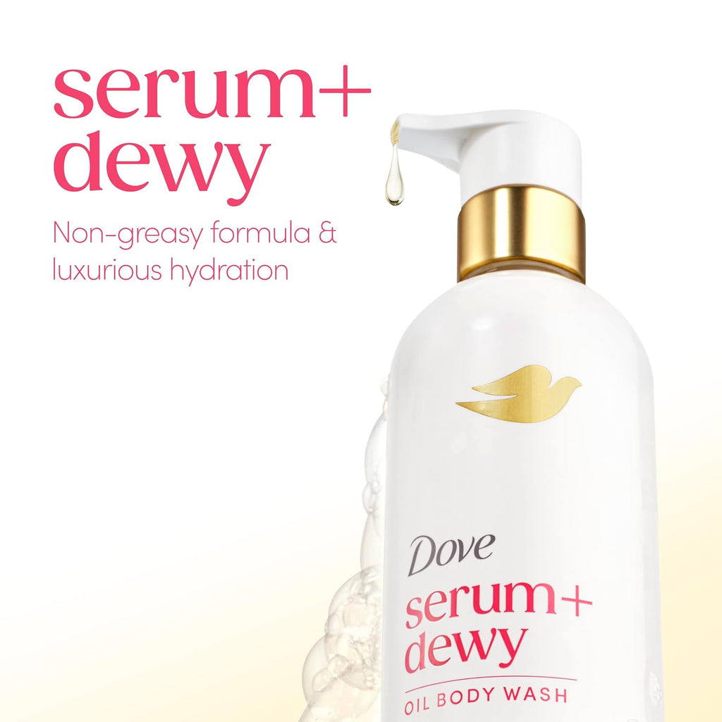Dove Serum+ Dewy Shower Oil Body Wash, Coconut & Geranium Oil, 15.3 Fl Oz