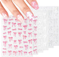 Bow Nail Stickers, 6 Sheets Aurora Shell Bow Stickers for Nails | Self-Adhesive Pink White Ribbon Bows Cute Nail Decals for Women Girl Gift Christmas Valentine'S Day Accessories Decoration