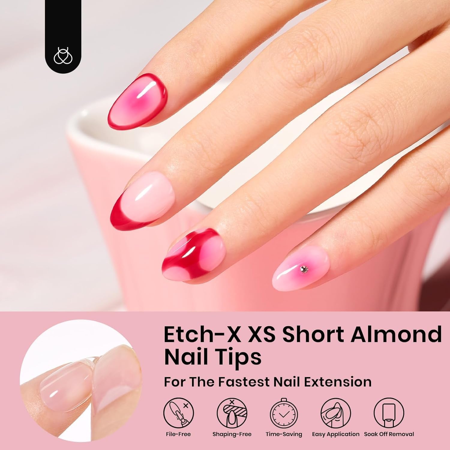 Beetles Gel Nail Tips 576Pcs Extra Short Almond Fake Nails Etch-X