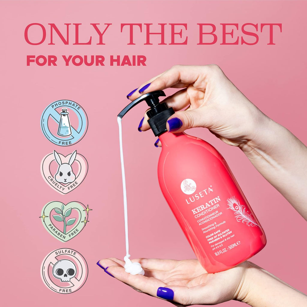 Keratin Conditioner for Damaged Hair – Sulfate Free Conditioner for Frizz Control, Split End Repair, Strengthening Weak Brittle Hair for Dry Damaged Hair Men Women – 16.9 Fl Oz