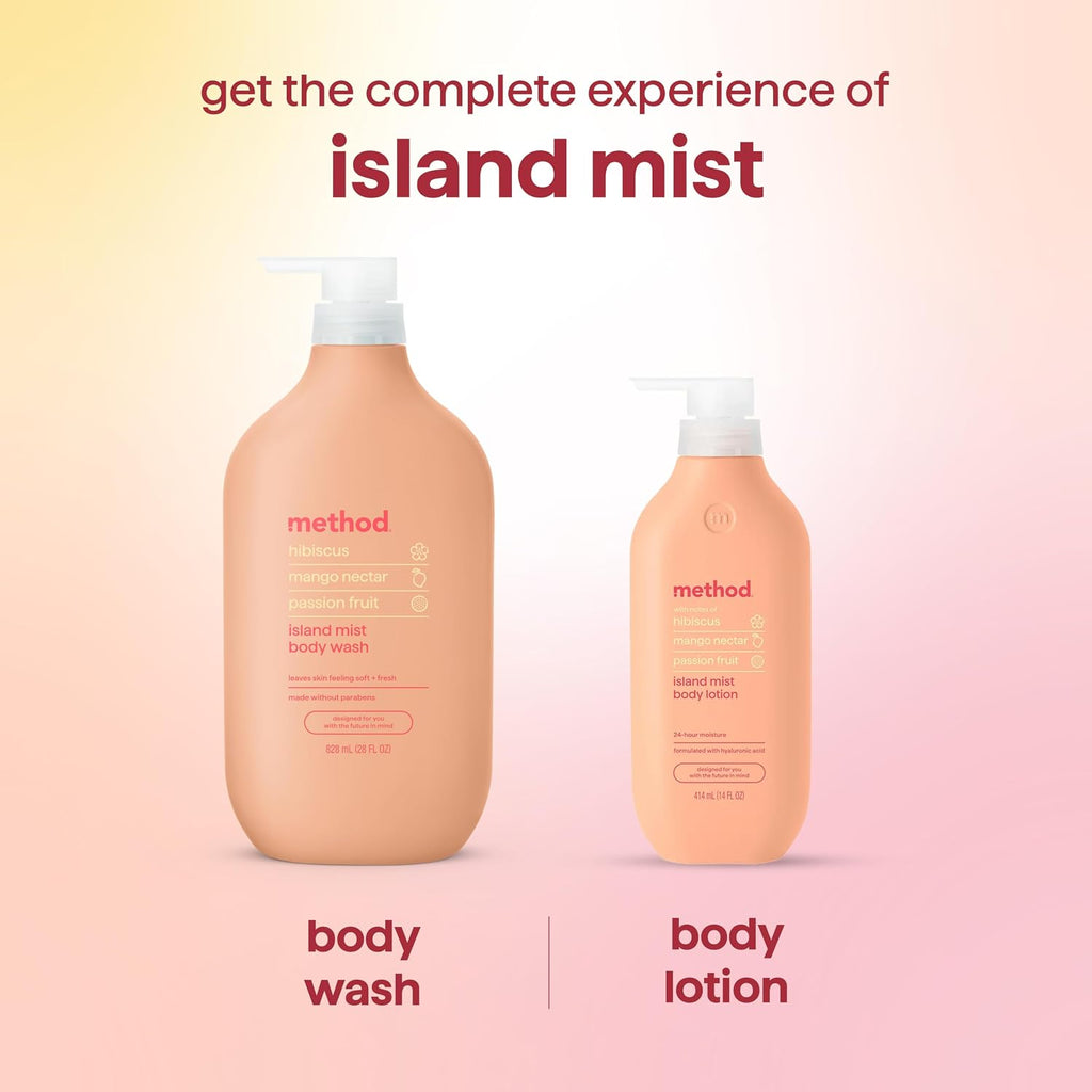 Method Body Wash, Island Mist-Leaves Skin Feeling Soft & Moisturized, Made without Parabens, Notes of Hibiscus, Mango Nectar & Passion Fruit, 28 Fl Oz