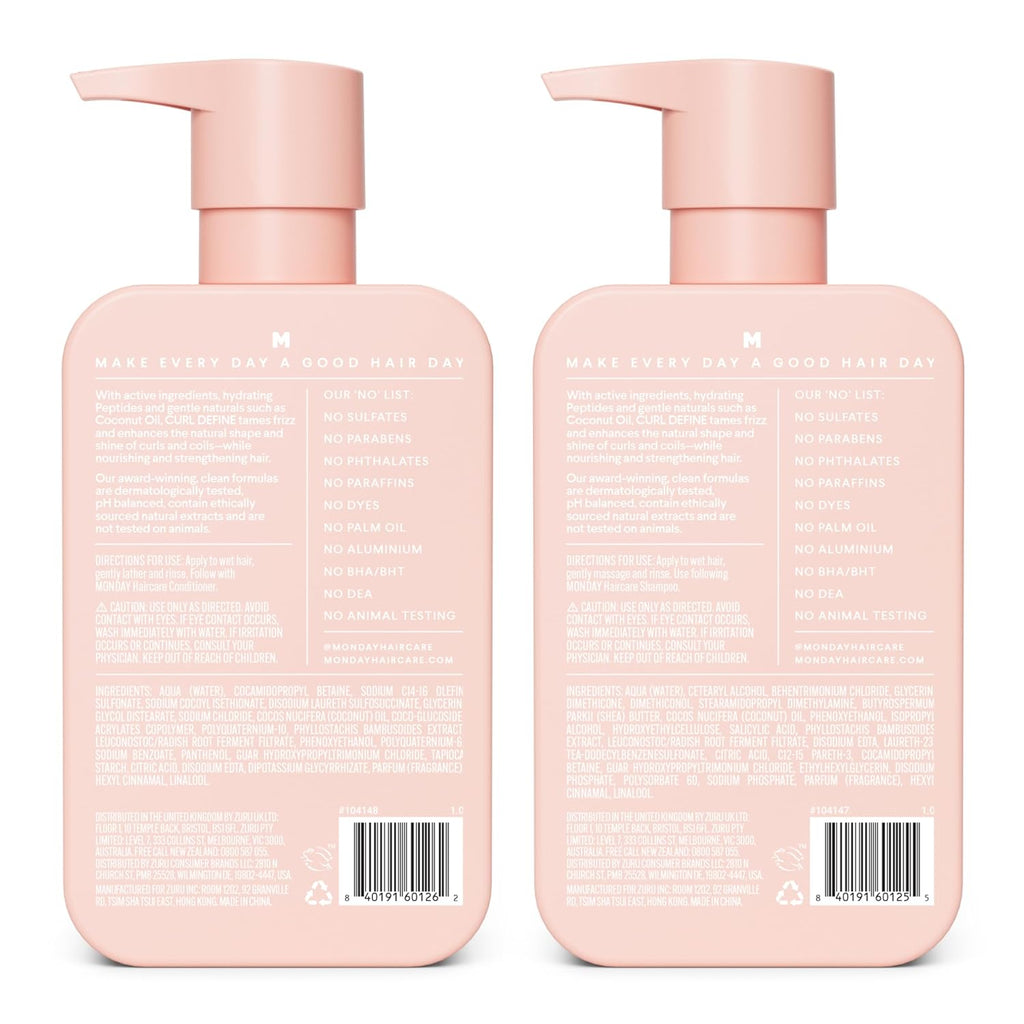 Curl Define Shampoo + Conditioner Set (2 Count) 12 Oz Each Nourishes Curls, Tames Frizz, Coconut Oil and Shea Butter Enhance Shine, 100% Recyclable Bottle