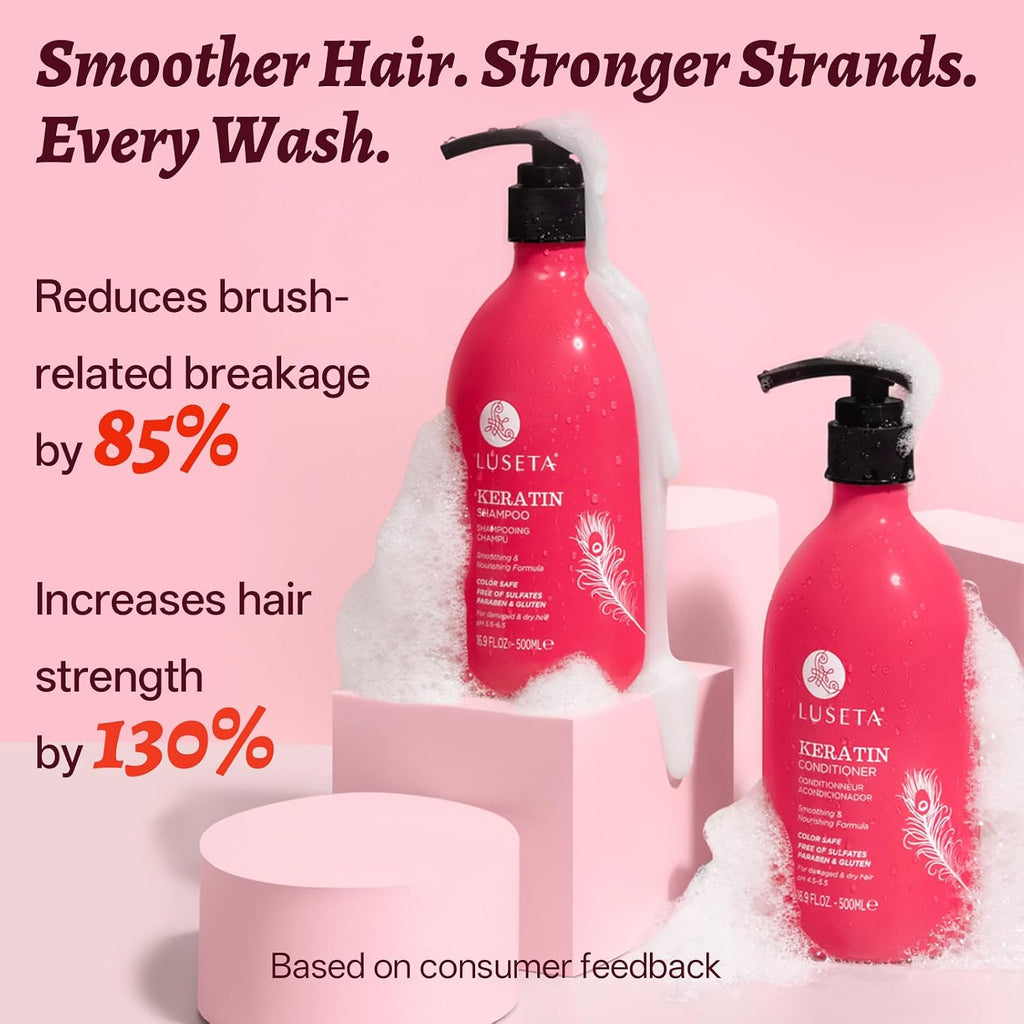 Luseta Keratin Shampoo and Conditioner Set Moisturizing Treatment for Dry Hair Smooth & Repair Damaged Hair for Women Sulfate Free 16.9 Oz