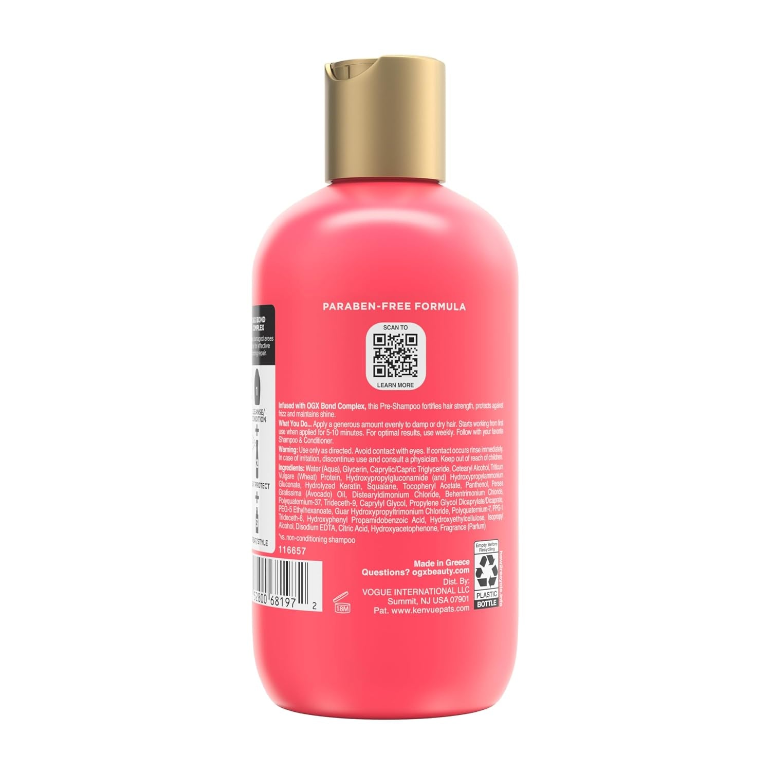 OGX Repair & Protect Bond Protein Repair Pre-Shampoo, Pre-Shampoo Treatment, Formulated without Para-Bens, Sulfate-Free Surfactants, 8.4 Fl. Oz