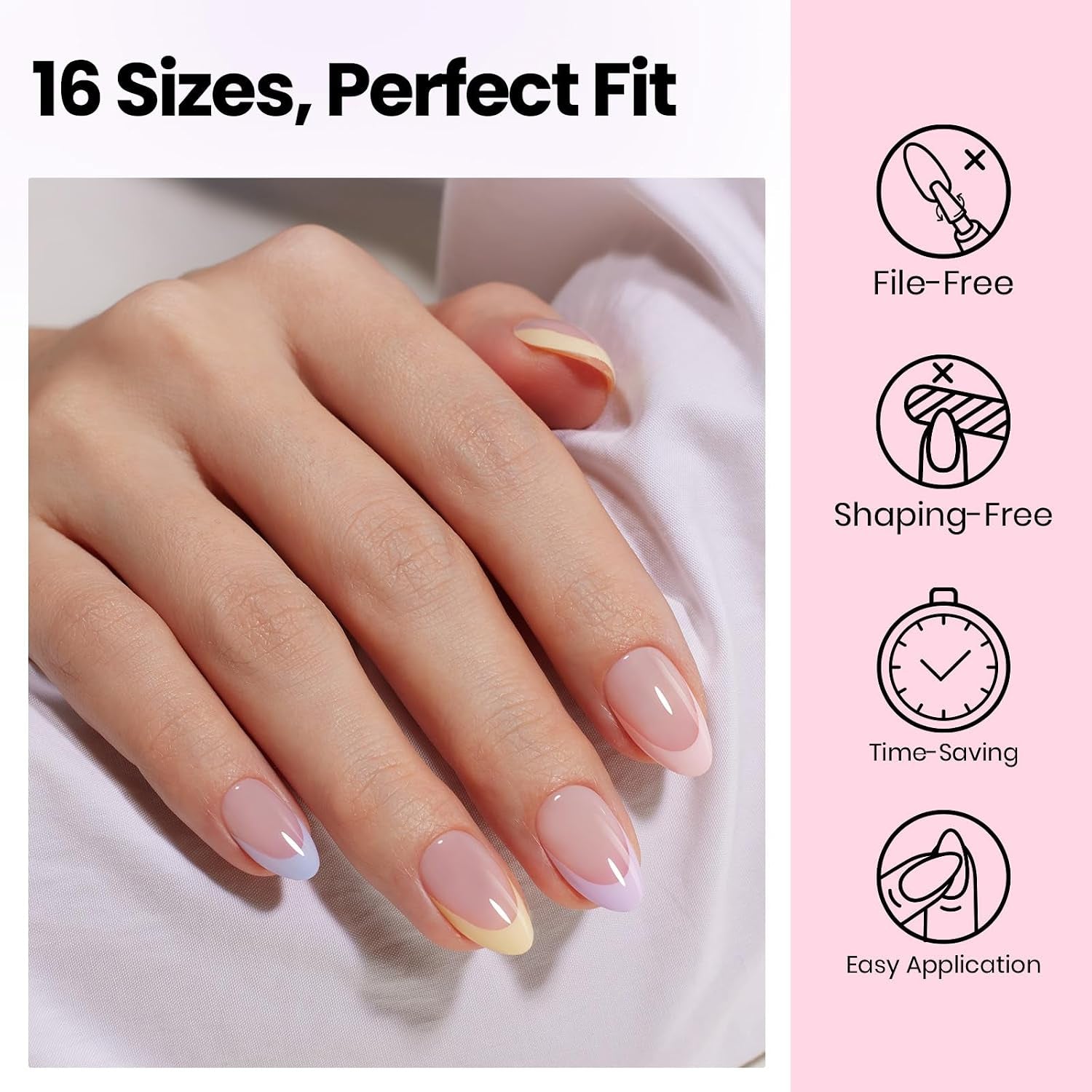 Beetles Gel Nail Kit Flat-X, Almond Short, 320Pcs 16 Sizes Nail Tips