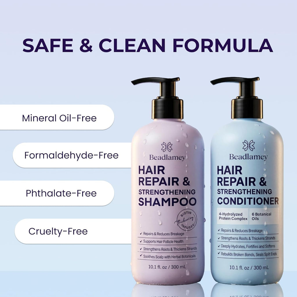 Biotin Shampoo & Conditioner Set for Longer Hair: Promotes Healthy Hair Growth, Strengthens Damaged Hair, Prevents Hair Breakage, Infused with Biotin - 10.1 FL OZ / 300 ML