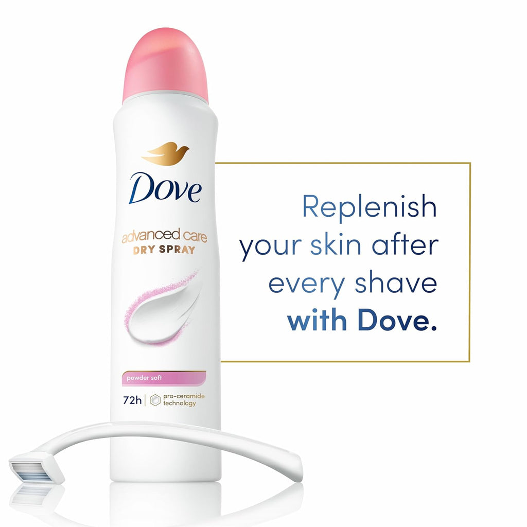 Dove Advanced Care Antiperspirant Deodorant Spray Powder Soft 3 Count to Help Skin Barrier Repair after Shaving 72 Hour Antiperspirant Deodorant for Soft Underarms with Boosted Ceramide Levels 3.8 Oz
