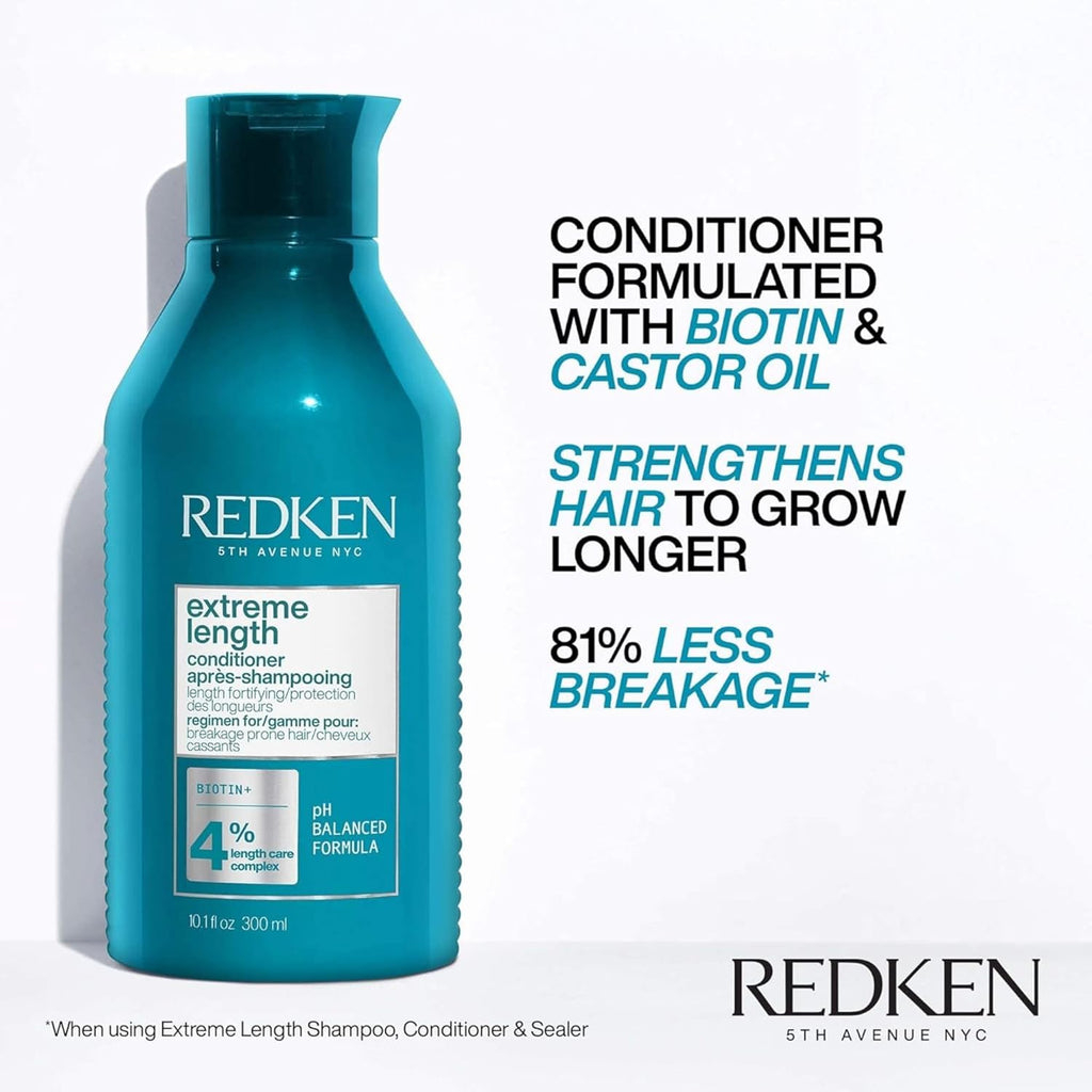 Redken Extreme Length Biotin Shampoo & Conditioner Set for Longer Hair – Promotes Healthy Hair Growth, Strengthens Damaged Hair, Prevents Hair Breakage, Infused with Biotin