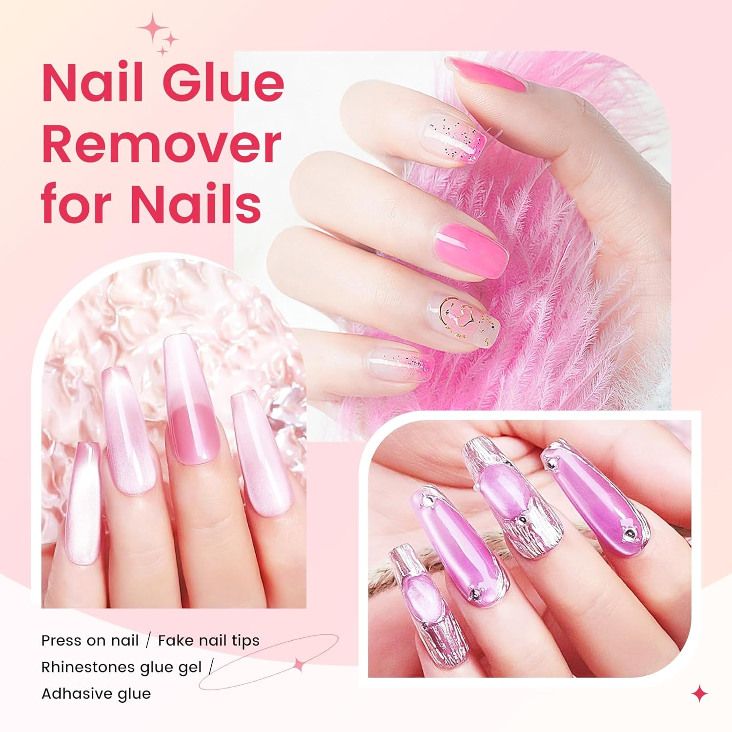 Spray Nail Glue Remover 60Ml 2Fl.Oz for Press on Nails Remove Solid Glue Gel Remover Acrylic Flase Tips off Nail Charms for Salon & Home