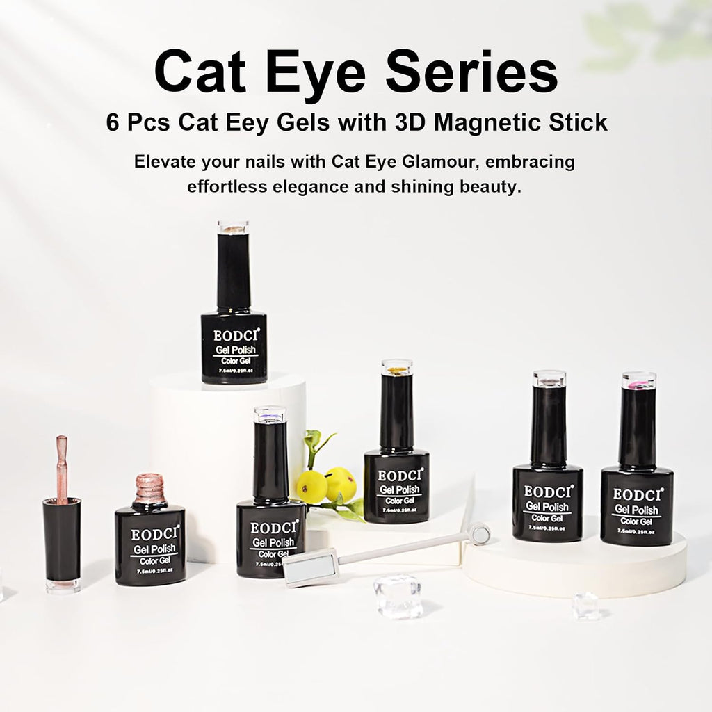 9D Cat Eye Gel Nail Polish, 7.5Ml*6 with Magnets Stick, Galaxy Chameleon Effect Silky Cat Eye Nail Gel Soak off Nail Art Salon Manicure Home Ladies Gift