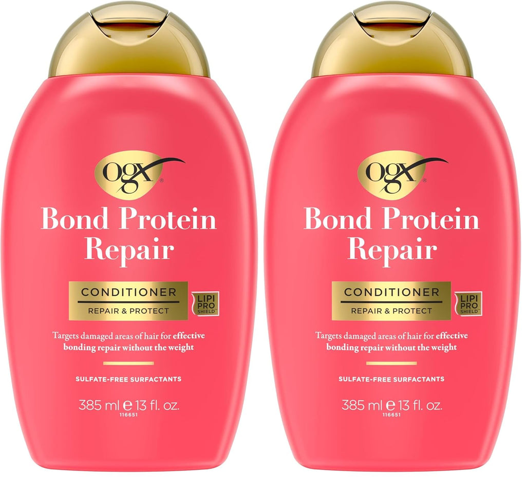 OGX Repair & Protect Bond Protein Repair Conditioner, Lightweight Conditioner Targets Damaged Areas of Hair, Formulated without Parabens, Sulfate-Free Surfactants, 13 Fl. Oz, (Pack of 2)
