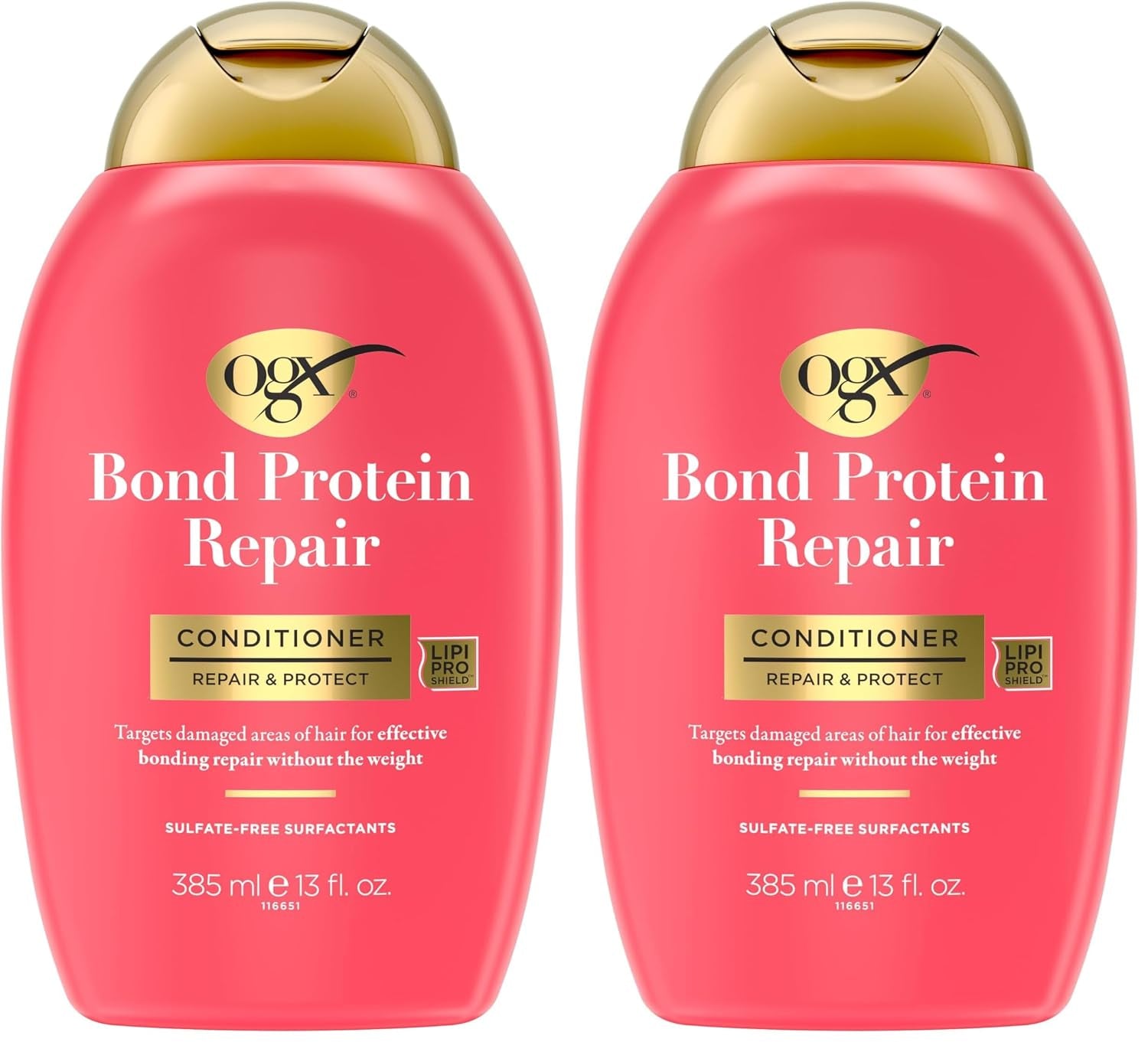 OGX Repair & Protect Bond Protein Repair Conditioner, Lightweight Conditioner Targets Damaged Areas of Hair, Formulated without Parabens, Sulfate-Free Surfactants, 13 Fl. Oz, (Pack of 2)