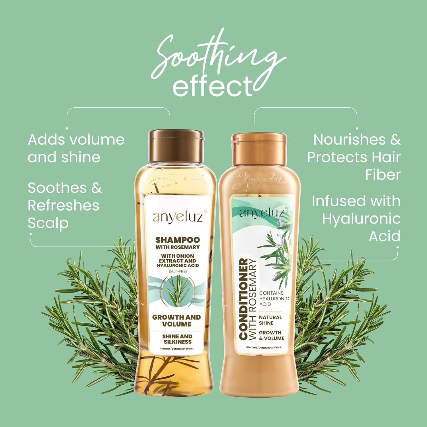 Rosemary Shampoo and Conditioner Set - with Hyaluronic Acid and Natural Extracts, Strengthens and Hydrates Hair for Shine and Vitality - ¡Tu Cabello Fuerte!