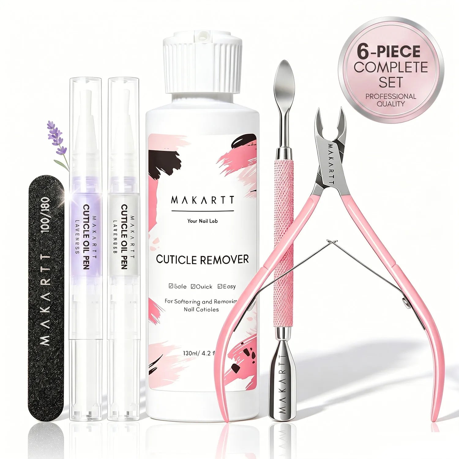 Makartt Cuticle Remover Kit, Nail Care with Cuticle Oil Pen, Trimmer, Nail File & 120Ml Cuticle Remover Liquid, Manicure Set