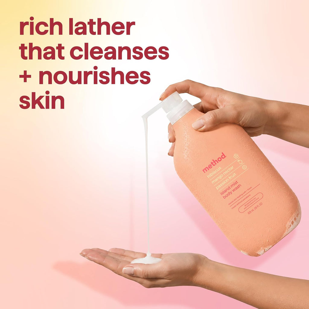 Method Body Wash, Island Mist-Leaves Skin Feeling Soft & Moisturized, Made without Parabens, Notes of Hibiscus, Mango Nectar & Passion Fruit, 28 Fl Oz