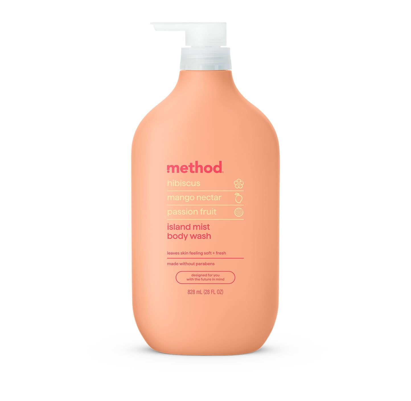 Method Body Wash, Island Mist-Leaves Skin Feeling Soft & Moisturized, Made without Parabens, Notes of Hibiscus, Mango Nectar & Passion Fruit, 28 Fl Oz