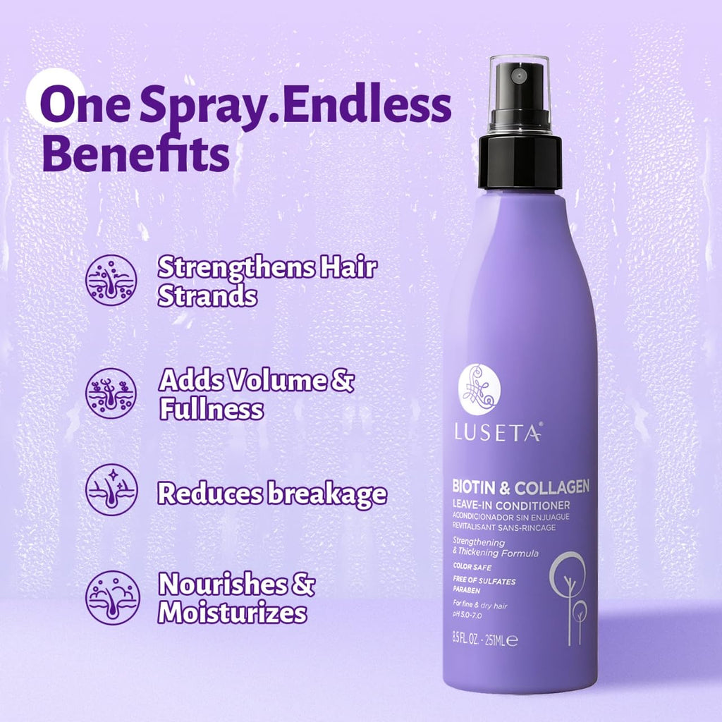 Luseta Biotin Leave in Conditioner Volumizer for Dry & Fine Hair, 8.5Fl Oz | Biotin Detangler Spray Repairs Damaged Locks, Controls Frizz, and Boosts Volume without Heavy Buildup or Grease