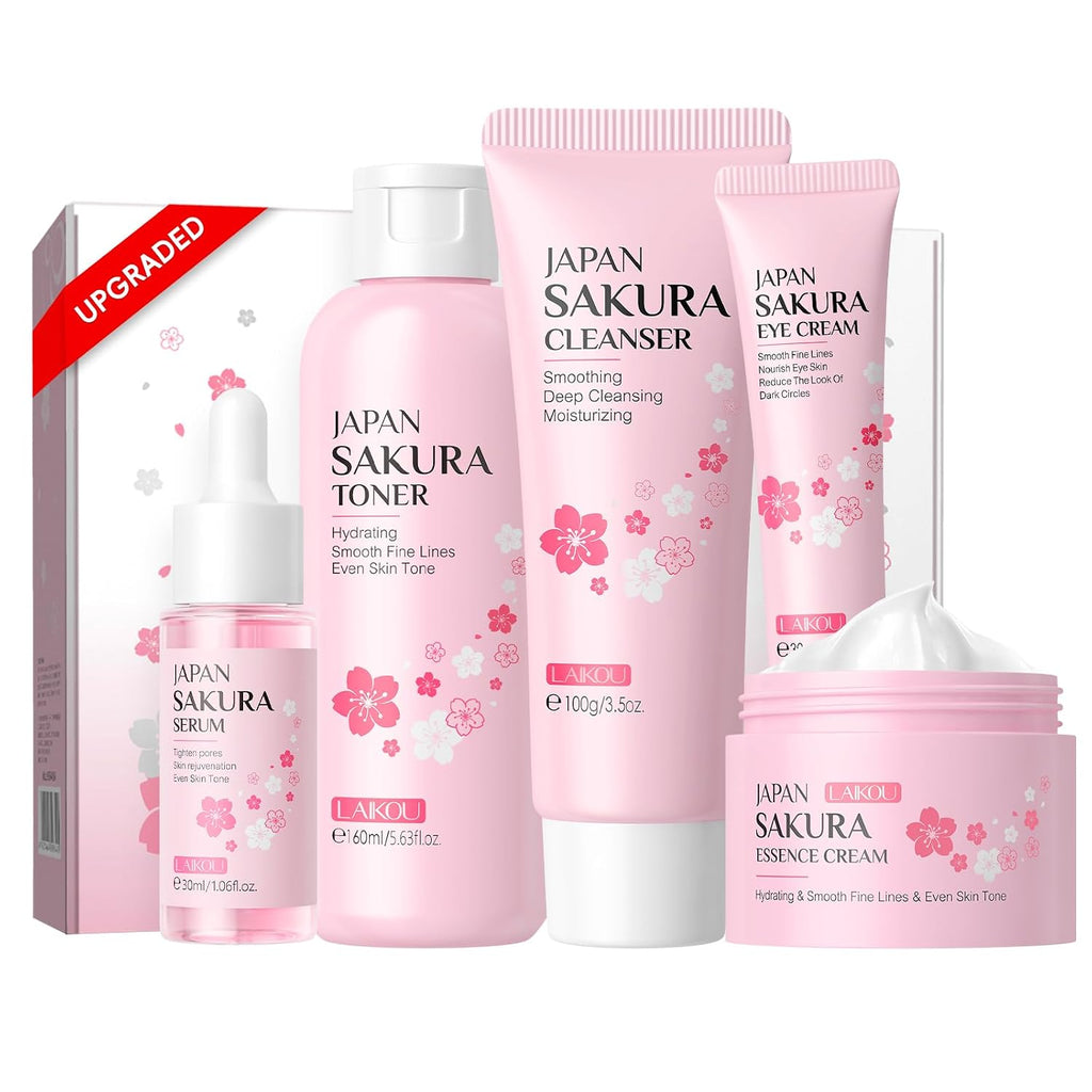 Skin Care Set, Skin Care Routine Kit for Women, Teen Face Care Kit Girls, Skincare Gift Set with Cleanser, Toner, Serum, Eye Cream, Face Cream 5Pcs Mother'S Day Christmas Birthday Daughter Wife