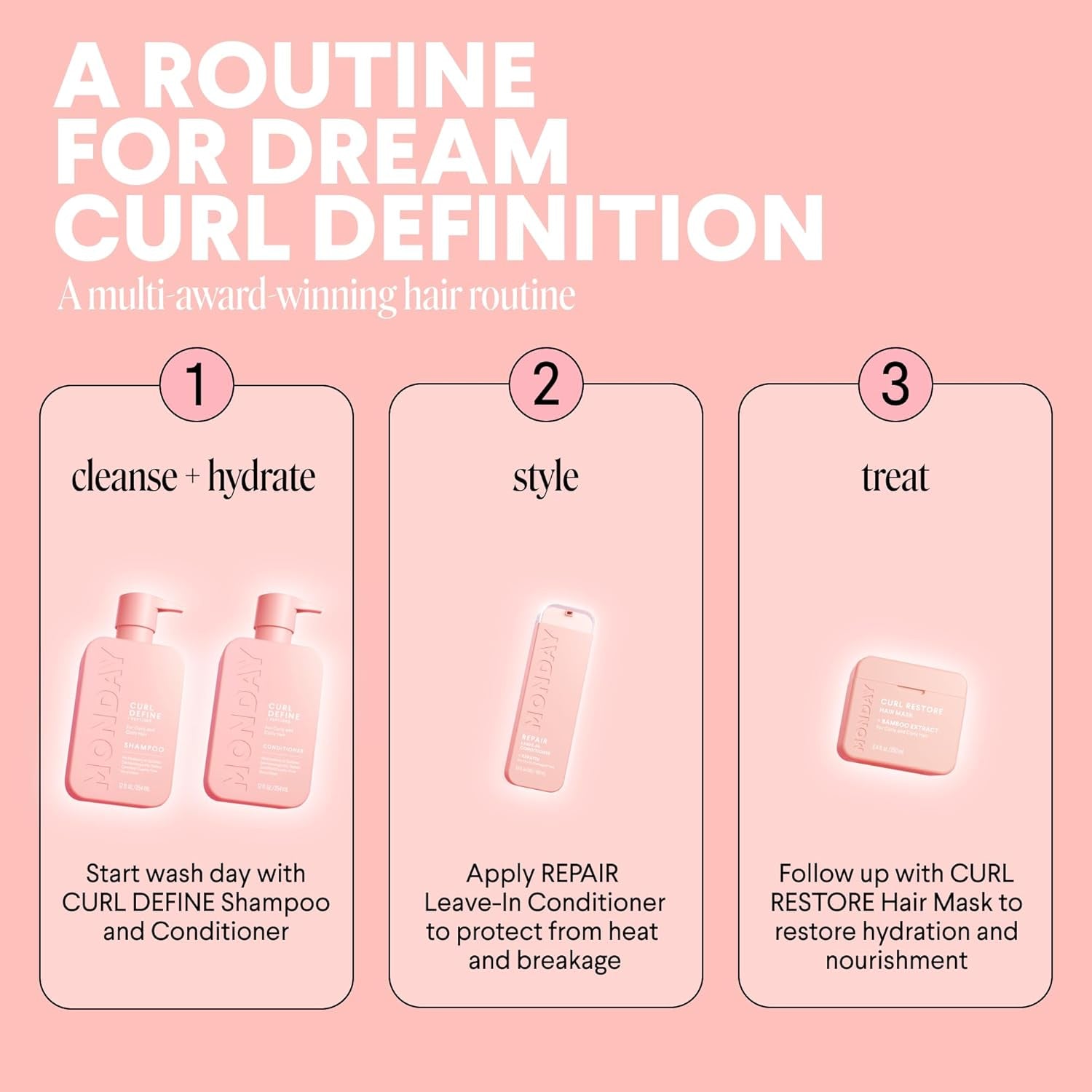 Curl Define Shampoo + Conditioner Set (2 Count) 12 Oz Each Nourishes Curls, Tames Frizz, Coconut Oil and Shea Butter Enhance Shine, 100% Recyclable Bottle