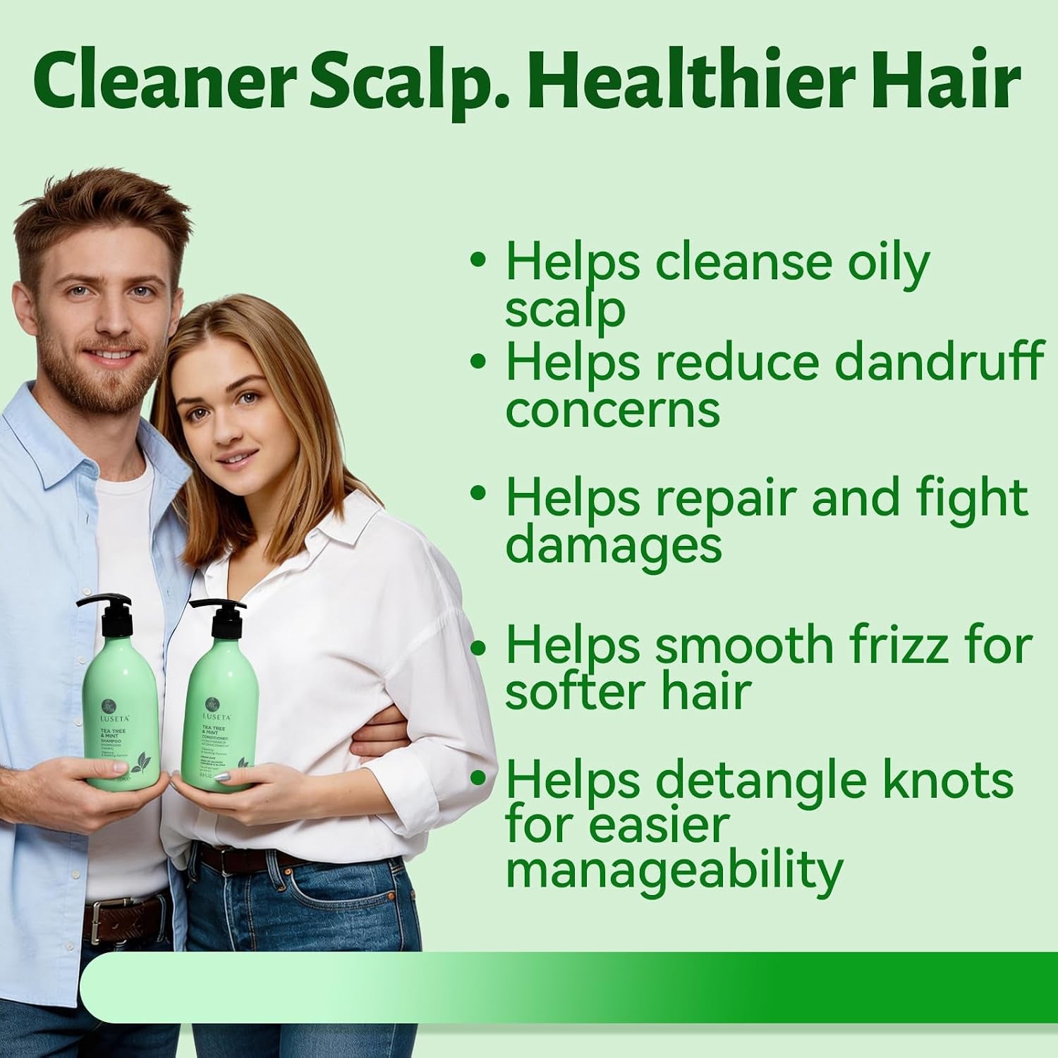 LUSETA Tea Tree Mint Shampoo and Conditioner for Hair Cleaning, Clarifying with Lavender, Tea Tree & Peppermint Oil, Soothe the Scalp, Fight Itchy, Hydrating for Women and Men, 16.8Oz*2