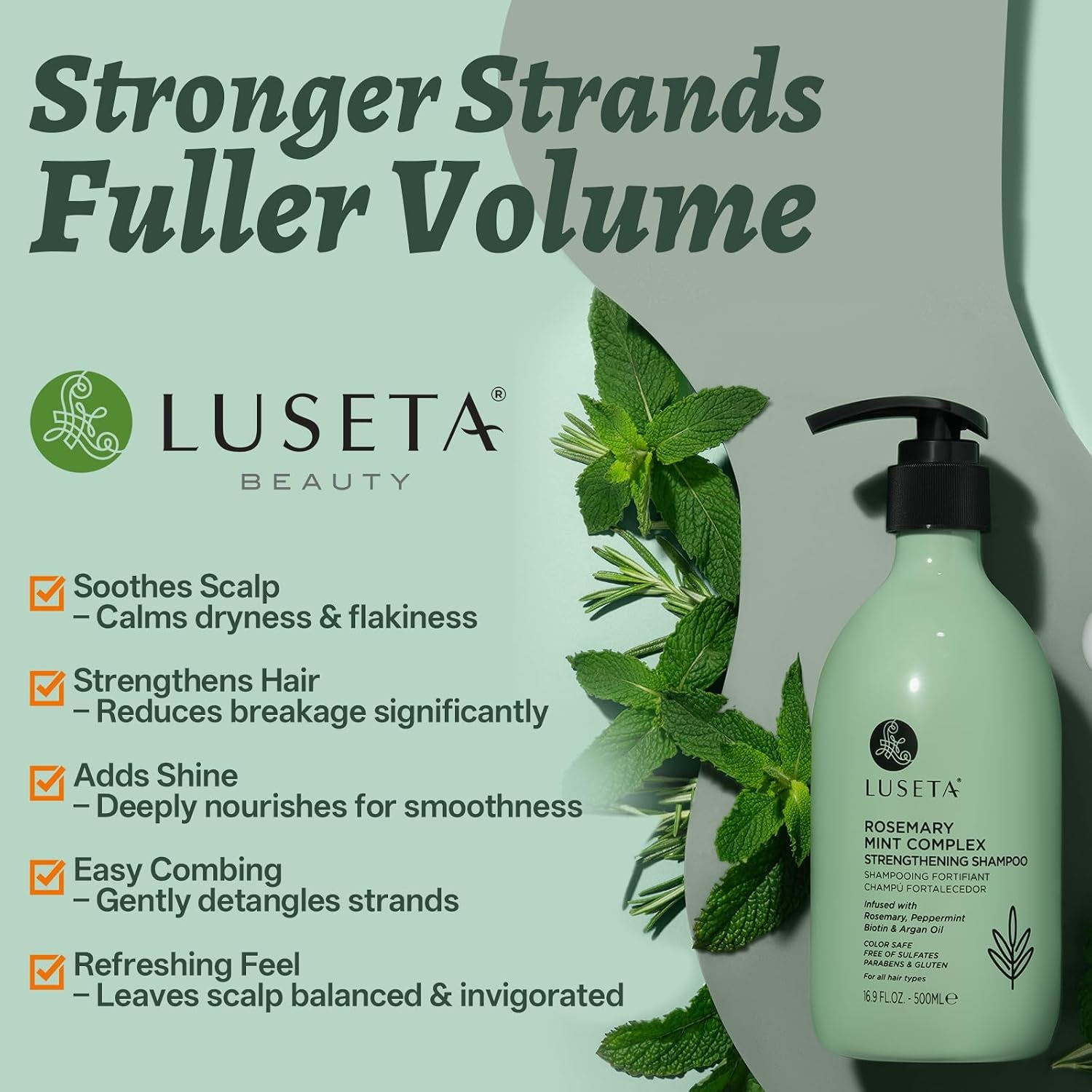 Rosemary Shampoo and Conditioner Set & Rosemary Mint Travel Shampoo and Conditioner for Dry Damaged Fine Hair Volumizing Thickening, Natural anti Frizz for Women Men (2X16.9 FL Oz+2X1.01 FL Oz)