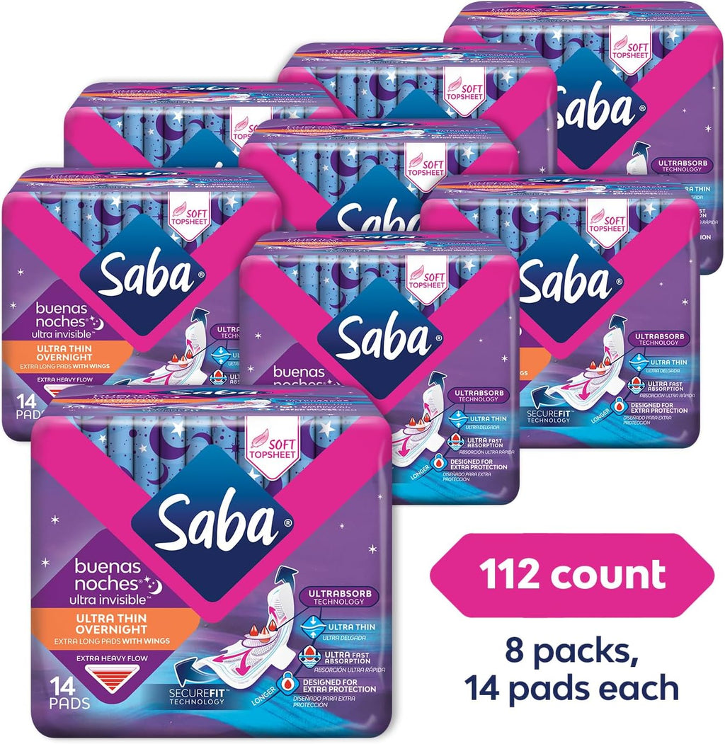 Ultra Invisible Ultra Thin Overnight Pads with Wings, Overnight Heavy Absorbency, 8-Pack of 14 Pads (112 Count)