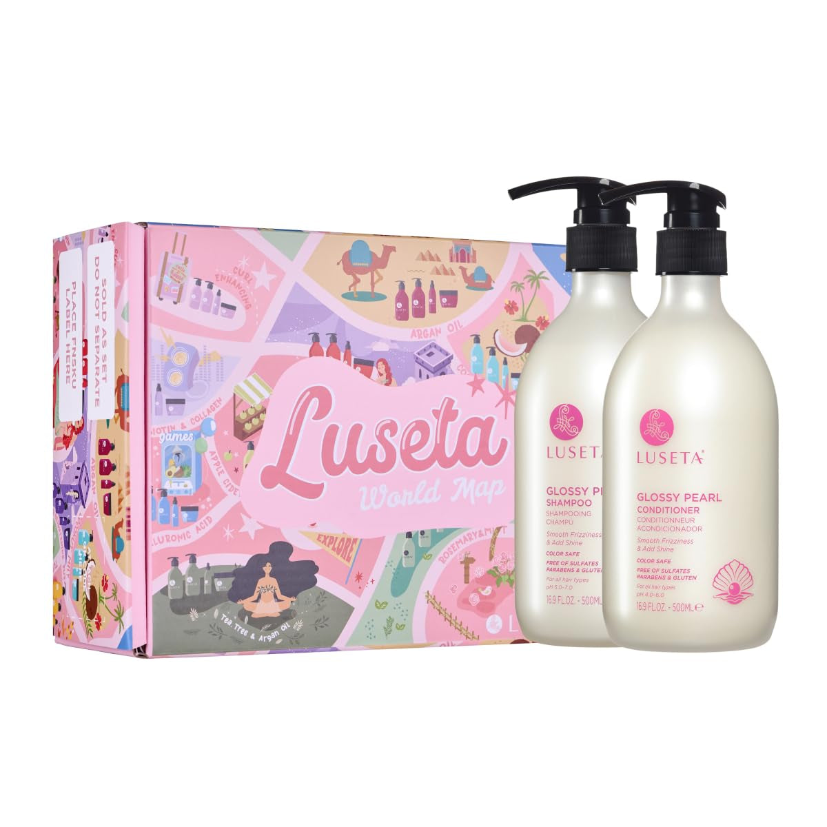 Glossing Pearl Shampoo and Conditioner Set 2 * 16.9 Fl Oz | Shine Boosting Sulfate Free for Color Treated Hair, Argan Oil Moisturizing Frizz Control Smoothing for Dry Damaged Hair
