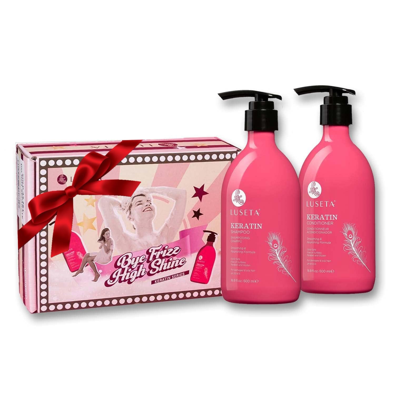 Luseta Keratin Shampoo and Conditioner Set Moisturizing Treatment for Dry Hair Smooth & Repair Damaged Hair for Women Sulfate Free 16.9 Oz
