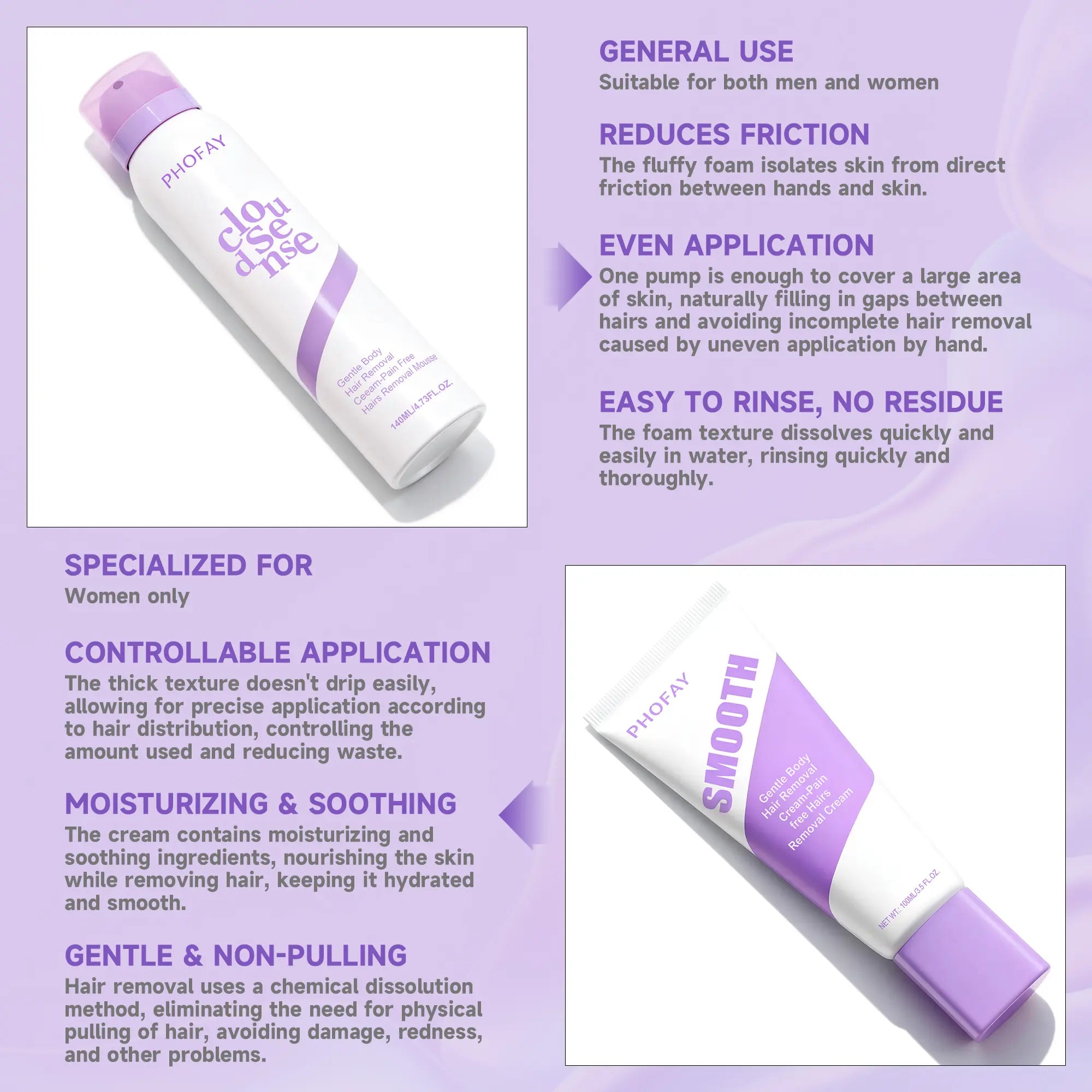 Bikini Pain-Free Hair Removal Cream for Sensitive Skin, Hypoallergenic Formula-Gentle & Fast-Acting Depilatory with Citrus Scent, Aloe & Hyaluronic Acid for Soothing Care, Suitable for Men & Women