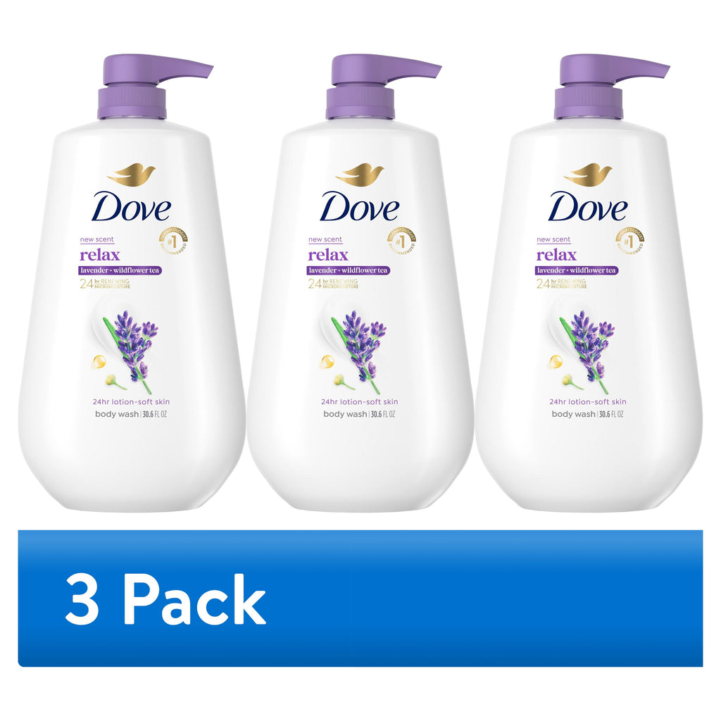 (3 Pack)  Body Wash with Pump for 24Hr Lotion-Soft Skin Relax Lavender Oil & Chamomile Moisturizing Skin Cleanser with No Sulfates No Parabens ,30.6 Fl Oz