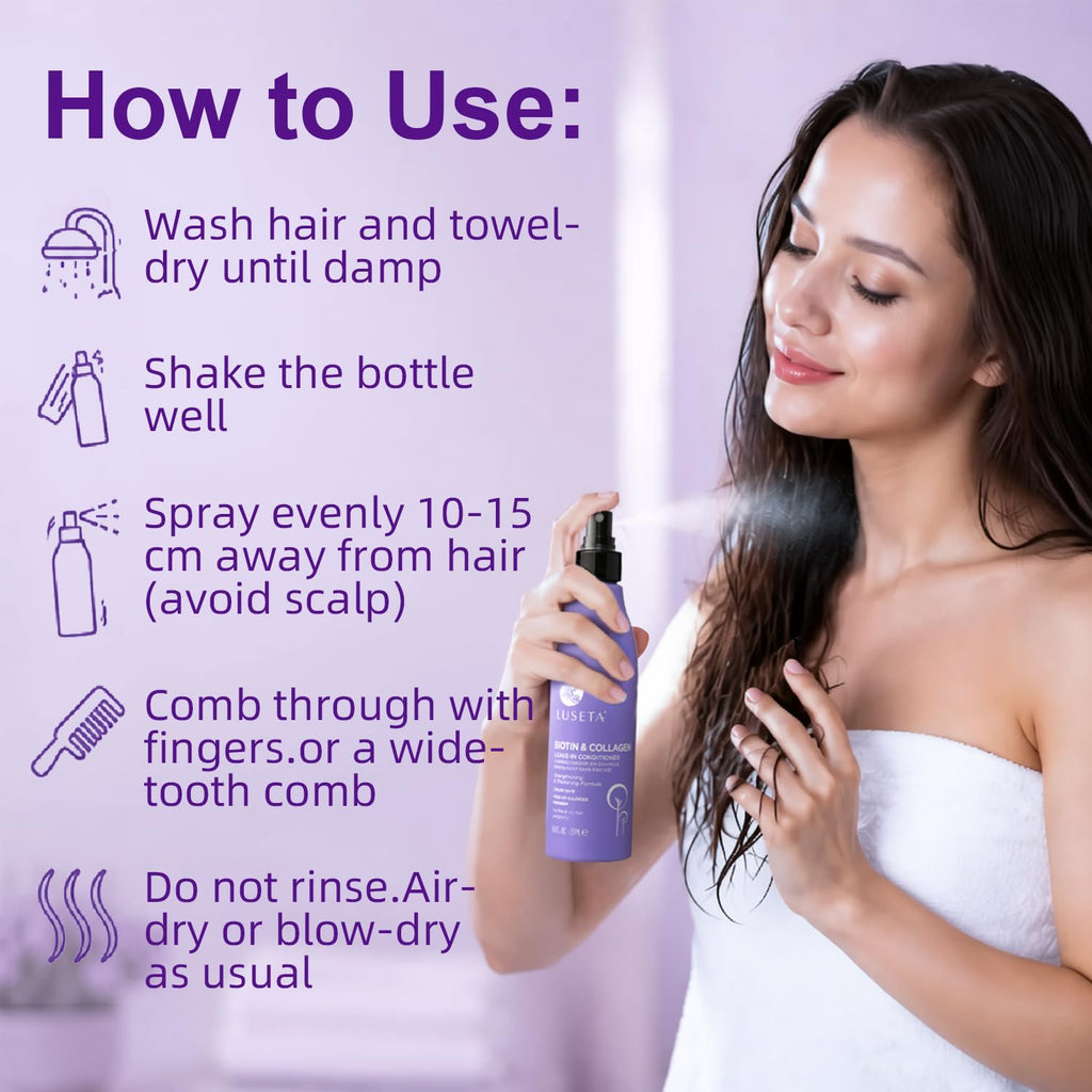 Luseta Biotin Leave in Conditioner Volumizer for Dry & Fine Hair, 8.5Fl Oz | Biotin Detangler Spray Repairs Damaged Locks, Controls Frizz, and Boosts Volume without Heavy Buildup or Grease