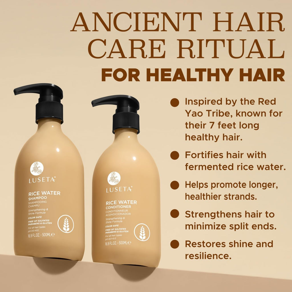 Rice Water Shampoo and Conditioner Set Strengthening & Nourishing Revitalizes Shine for All Hair Types Hydrating & Frizz Control for Women and Men 16.9Oz*2