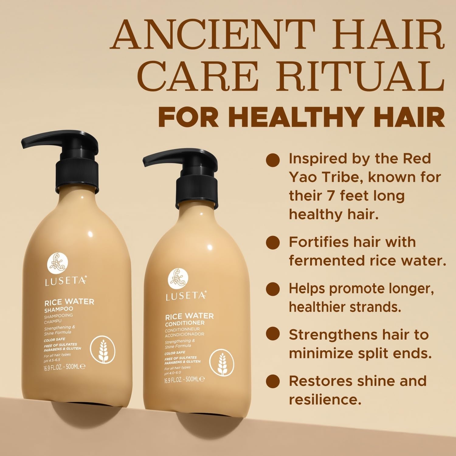 Rice Water Shampoo and Conditioner Set Strengthening & Nourishing Revitalizes Shine for All Hair Types Hydrating & Frizz Control for Women and Men 16.9Oz*2