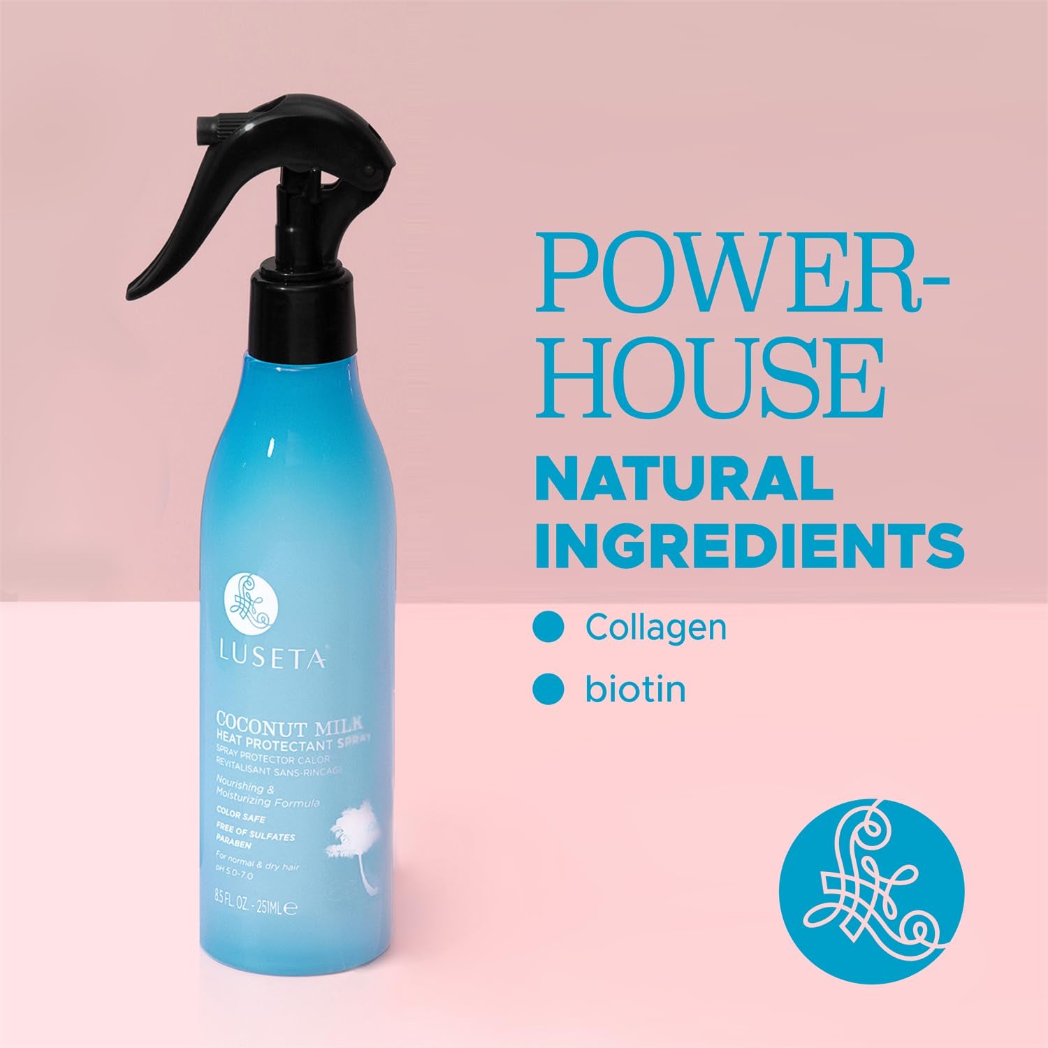 Luseta Coconut Milk Heat Protection Spray for Hair Styling, Preventing Heat Damage and Breakage for Women and Men 8.5Oz | Thermal Protection, Coconut Milk, Moisturizes Damaged Hair, Reduces Frizz, Hair Styling Spray，For Women and Men