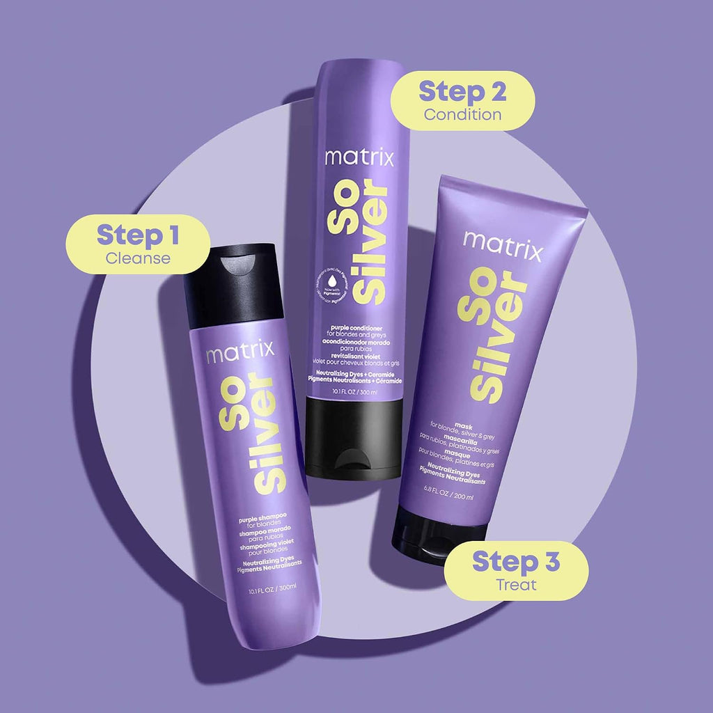 Matrix so Silver Purple Conditioner - Removes Brassy Yellow Undertones, Color Depositing & Toning for Vibrant Blonde Hair, Pigmented Conditioner for Blondes and Greys, Vegan