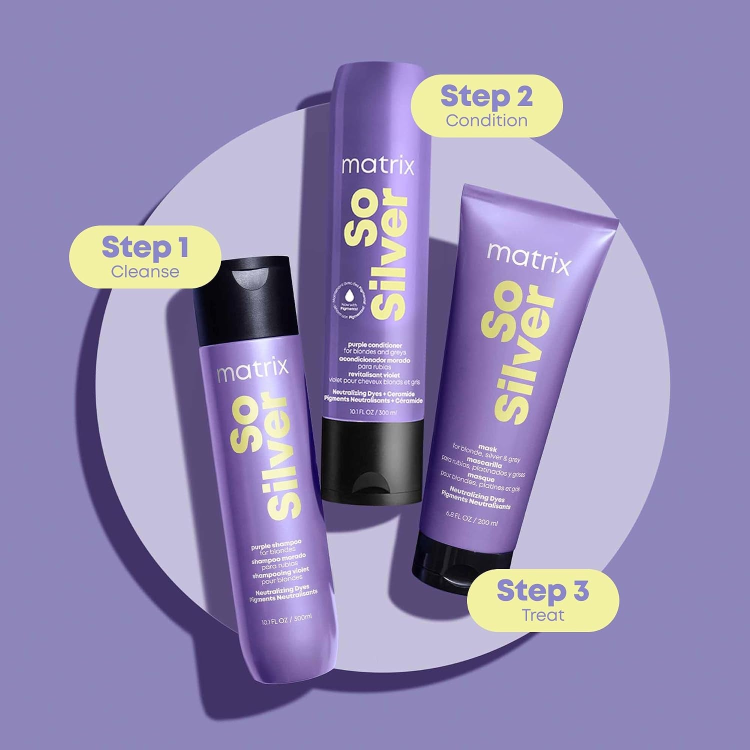 Matrix so Silver Purple Conditioner - Removes Brassy Yellow Undertones, Color Depositing & Toning for Vibrant Blonde Hair, Pigmented Conditioner for Blondes and Greys, Vegan