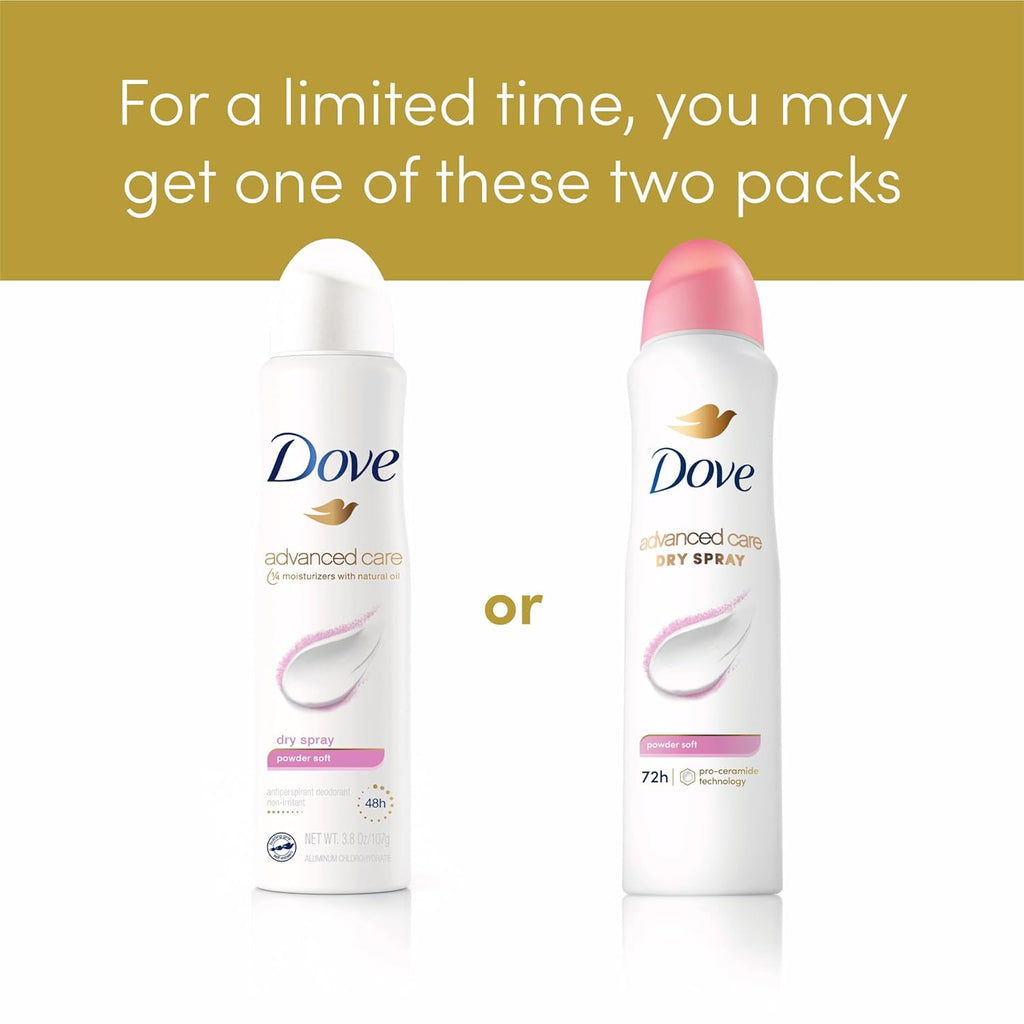 Dove Advanced Care Antiperspirant Deodorant Spray Powder Soft 3 Count to Help Skin Barrier Repair after Shaving 72 Hour Antiperspirant Deodorant for Soft Underarms with Boosted Ceramide Levels 3.8 Oz