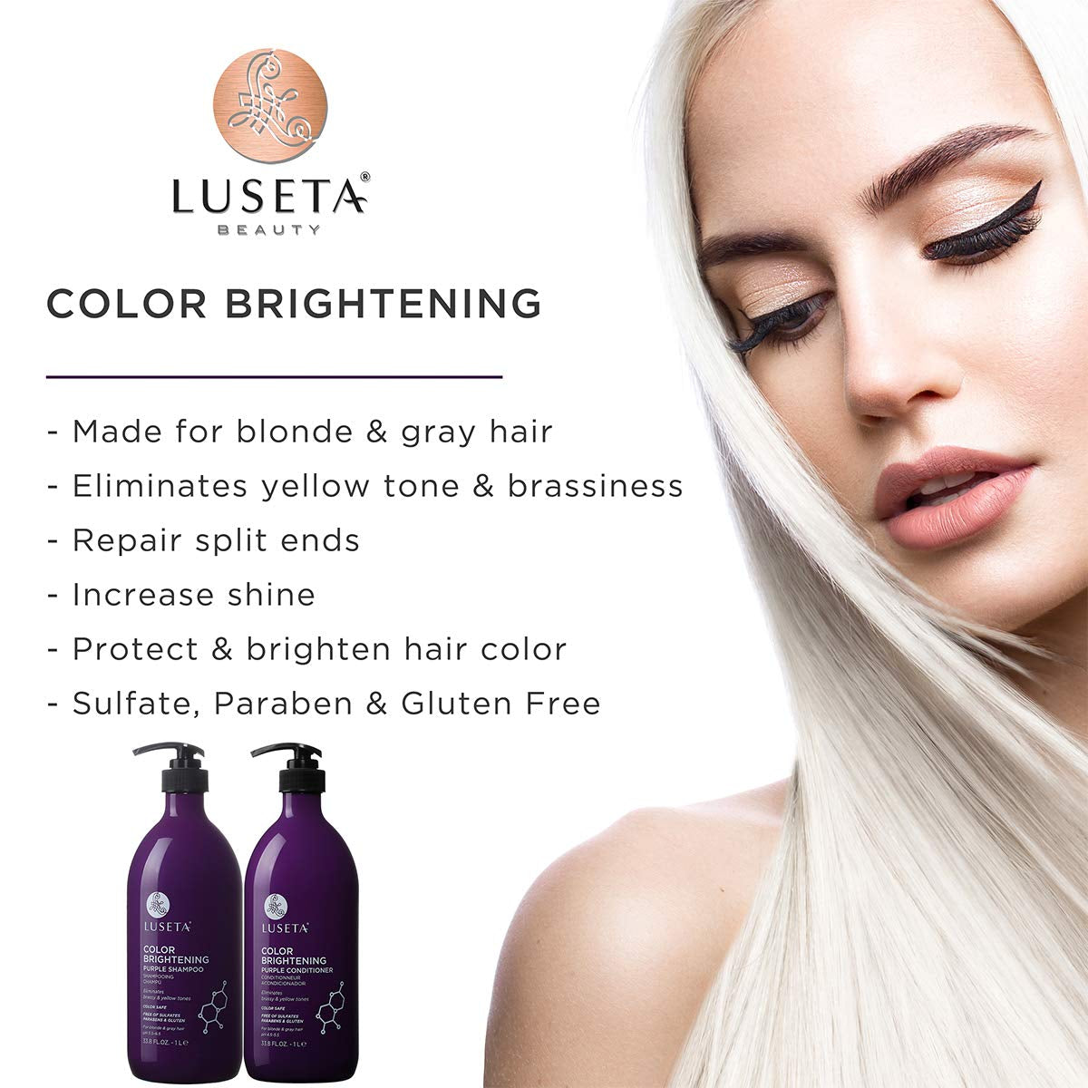 Luseta Purple Conditioner for Colored, Grey and Blonde Women'S Hair - 33.8Oz, Best for Curly and Damaged Hair, Sulfate & Paraben Free