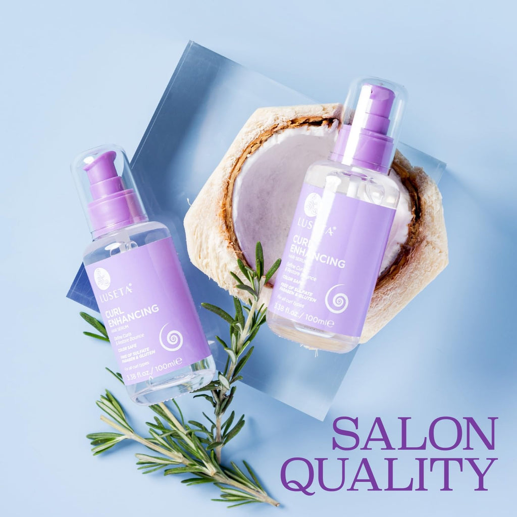 Luseta Curl Enhancing Hair Oil, Anti-Frizz Serum for Curly Hair, 3.38 Oz | Coconut Oil Hair Serum Helps Define Curls, Smooth Frizz, Add Shine, and Restore Bounce for Wavy and Curly Hair.