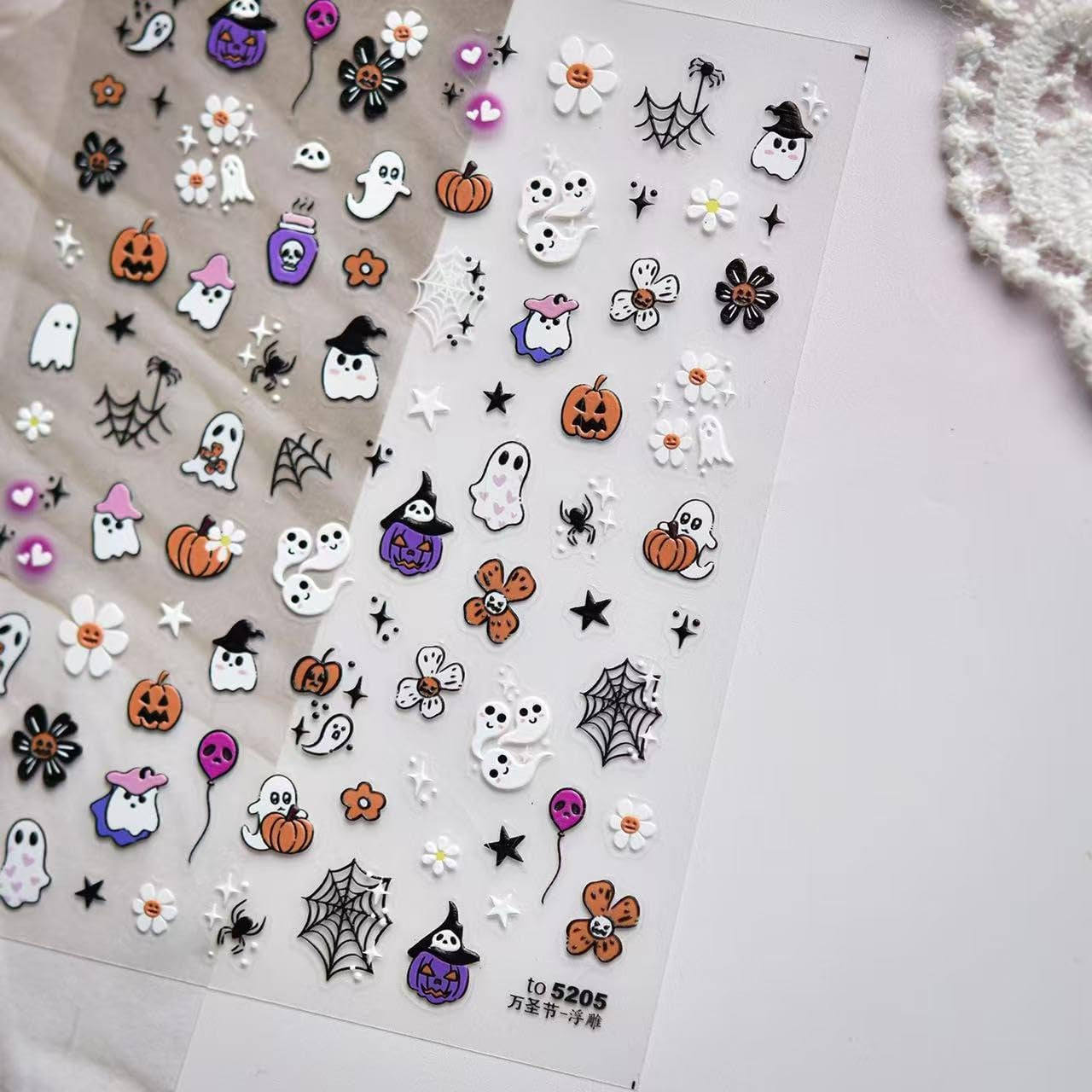 Halloween Ghost Nail Art Stickers 5D Embossed Pumpkin Nail Stickers Self-Adhesive Skull Flower Nail Decals Spider Spider Web DIY Holiday Party Nail Supplies Accessories for Women and Kids 2 Sheet