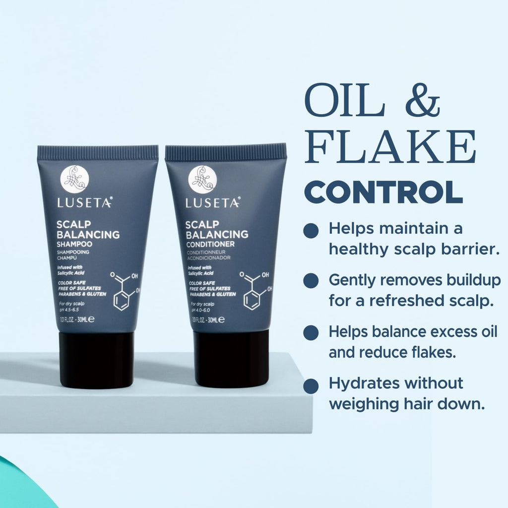 Scalp-Balancing Travel Size Shampoo and Conditioner Set for Women, Salicylic Acid Travel Shampoo and Conditioner, Anti-Dandruff Shampoo for Men, Clarifying, Ph-Balanced, 2 X 1.01 Fl Oz