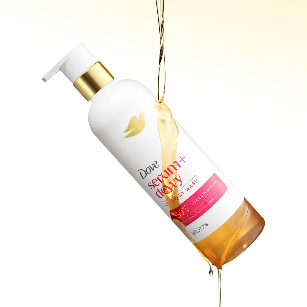 Dove Serum+ Dewy Shower Oil Body Wash, Coconut & Geranium Oil, 15.3 Fl Oz