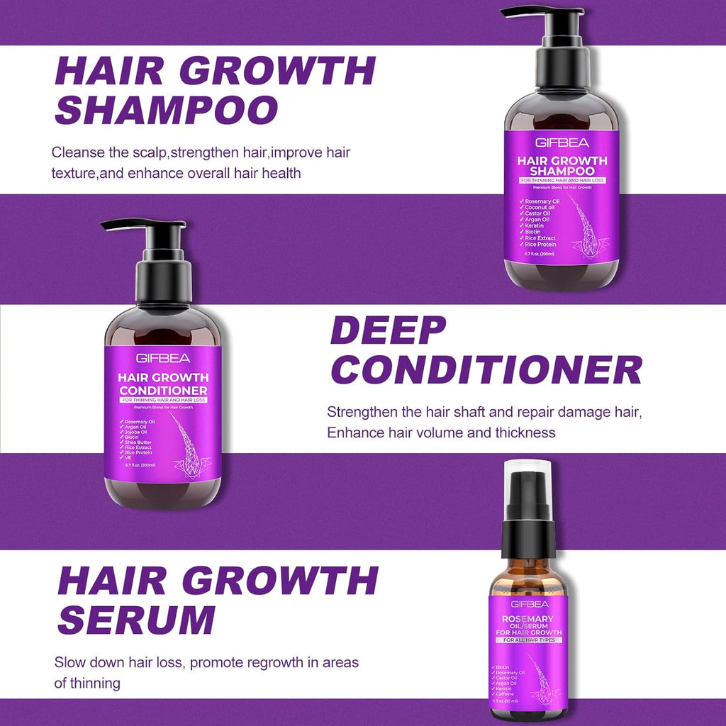 Hair Growth Shampoo and Conditioner Set W/Hair Growth Oil Serum Products,Biotin Argan Oil Castor Oil Routine Rosemary Shampoo for Thinning Hair Loss