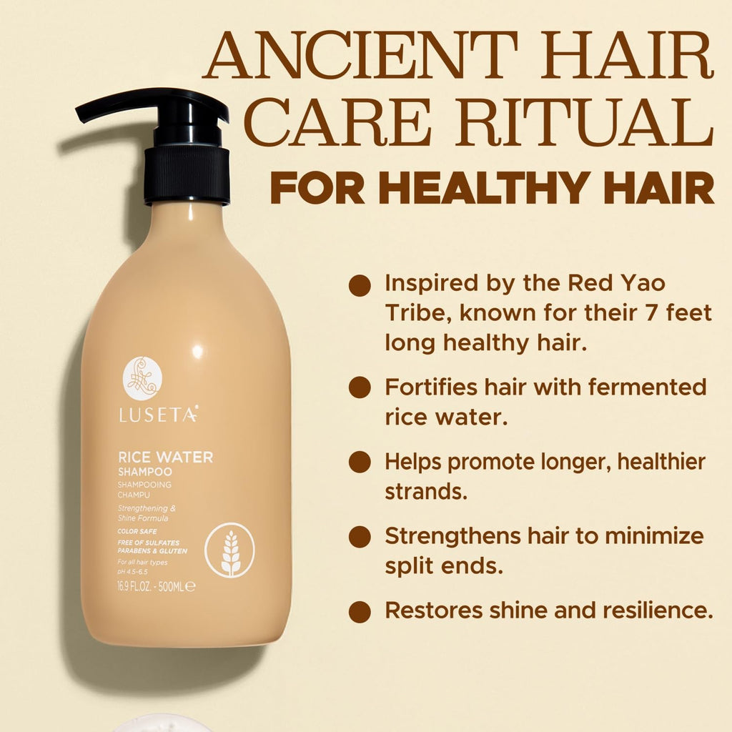 Luseta Rice Water Shampoo Strengthening & Nourishing Revitalizes Shine for All Hair Types Hydrating & Frizz Control for Women and Men 16.9Oz