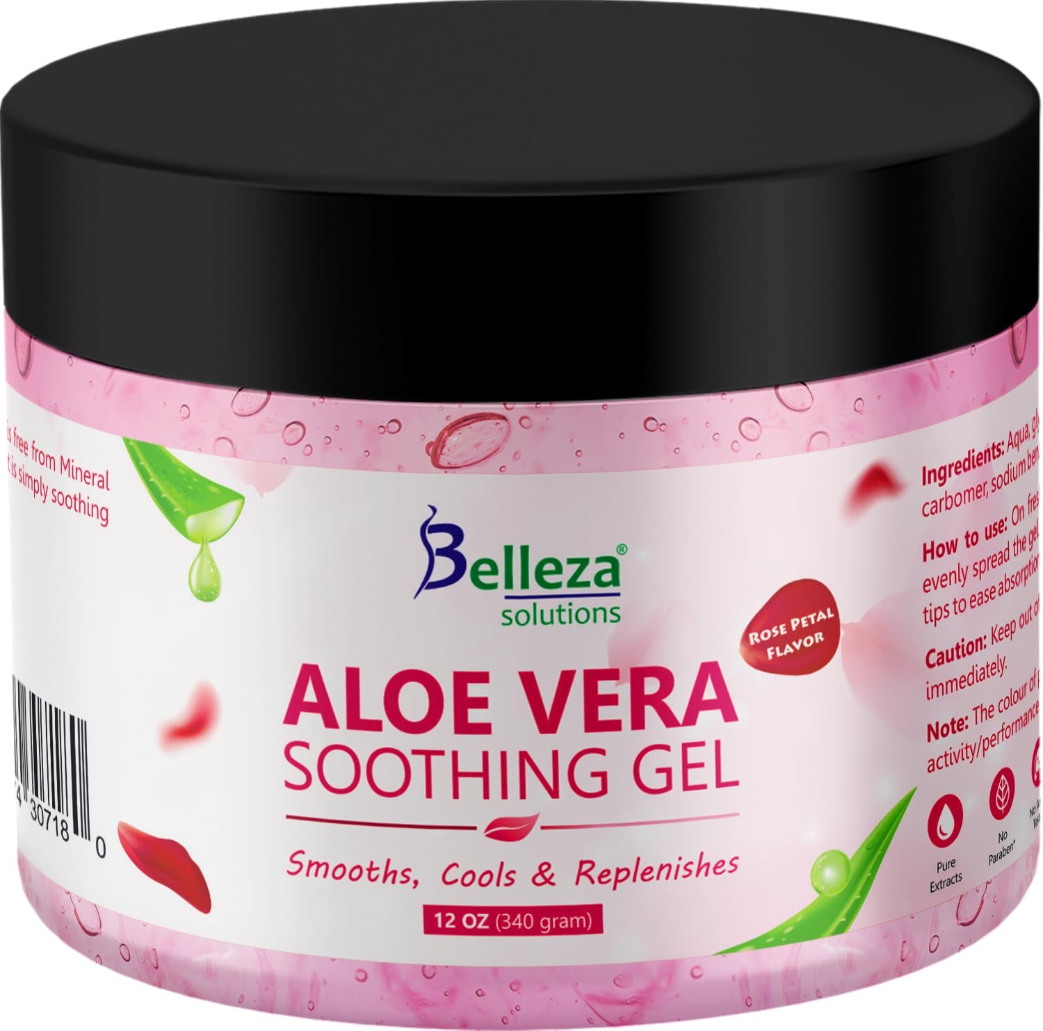 Aloe Vera Soothing Gel from Freshly Cut 100% Pure Aloe - Big 12Oz - Vegan, Unscented - for Face, Skin, Hair, Sunburn Relief (Hibiscus)