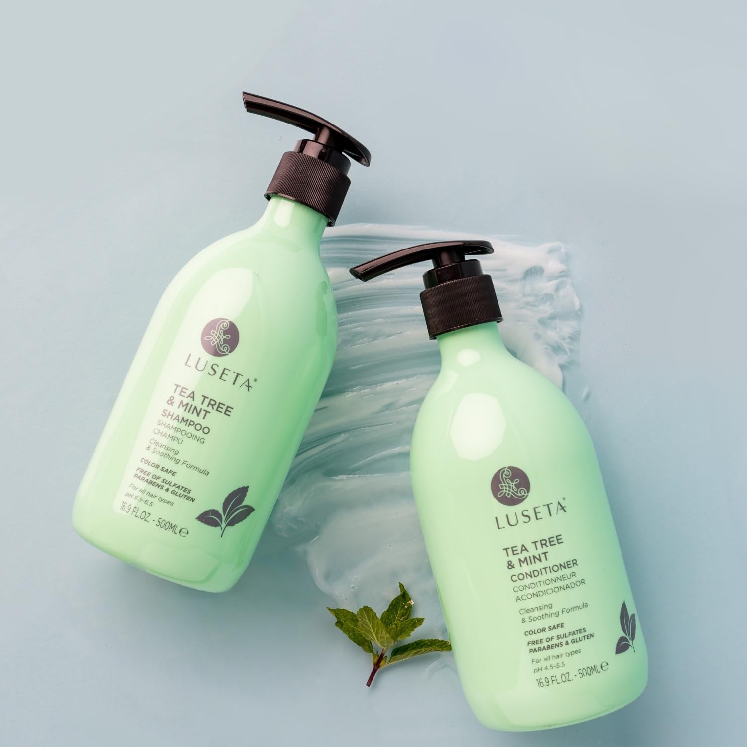 LUSETA Tea Tree Mint Shampoo and Conditioner for Hair Cleaning, Clarifying with Lavender, Tea Tree & Peppermint Oil, Soothe the Scalp, Fight Itchy, Hydrating for Women and Men, 16.8Oz*2